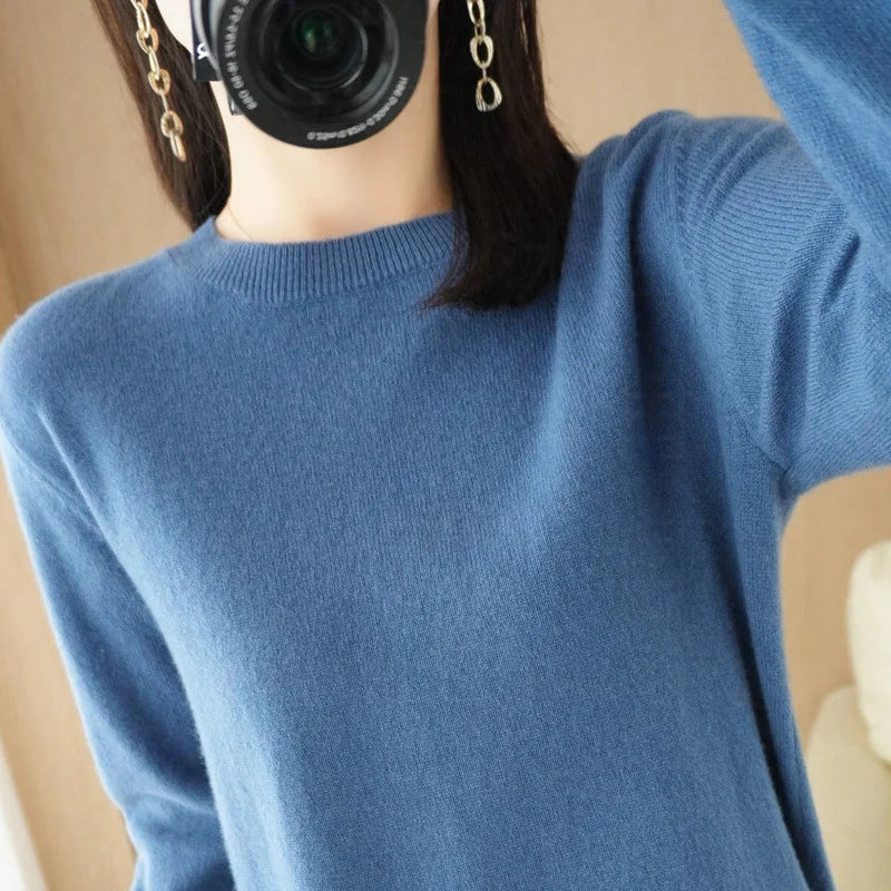 Autumn And Winter New Women's Solid Color Round Neck Sweater Pullover Fashion Long-sleeved Knitted Bottoming Shirt Women's Top