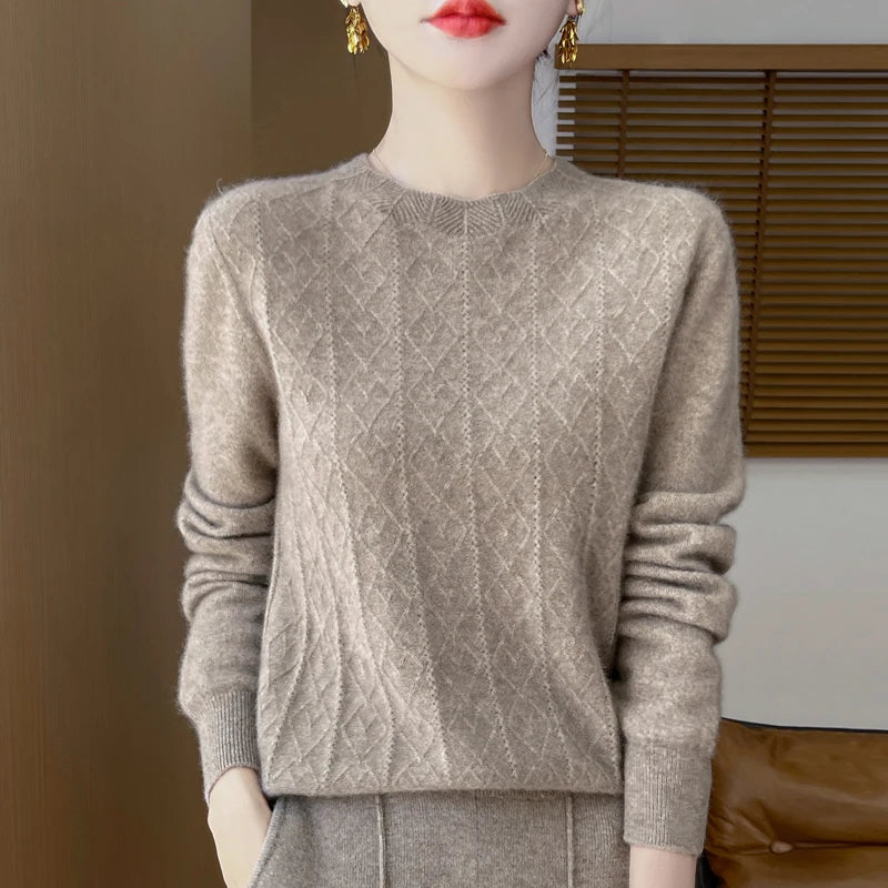 First-line ready-to-wear 100% Merino wool autumn and winter new women's sweater crewneck pullover sweater knitted bottom cashmer