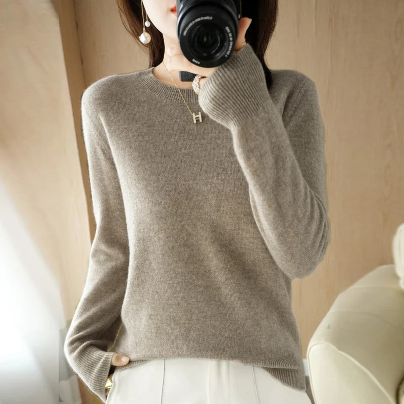 Autumn Winter Women's Sweater O-neck Cashmere Solid Pullovers Slim Bottoming Shirt Long Sleeve Casual Basic Pull Femme Sweater