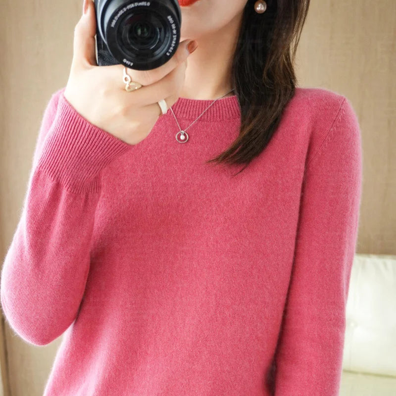 Autumn And Winter New Women's Solid Color Round Neck Sweater Pullover Fashion Long-sleeved Knitted Bottoming Shirt Women's Top
