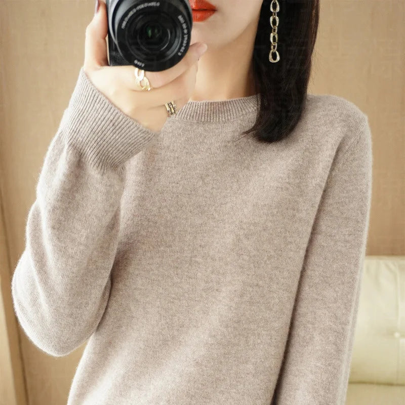 Autumn And Winter New Women's Solid Color Round Neck Sweater Pullover Fashion Long-sleeved Knitted Bottoming Shirt Women's Top