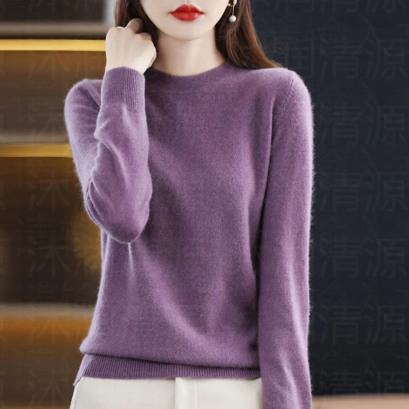 Autumn And Winter New Women's Solid Color Round Neck Sweater Pullover Fashion Long-sleeved Knitted Bottoming Shirt Women's Top