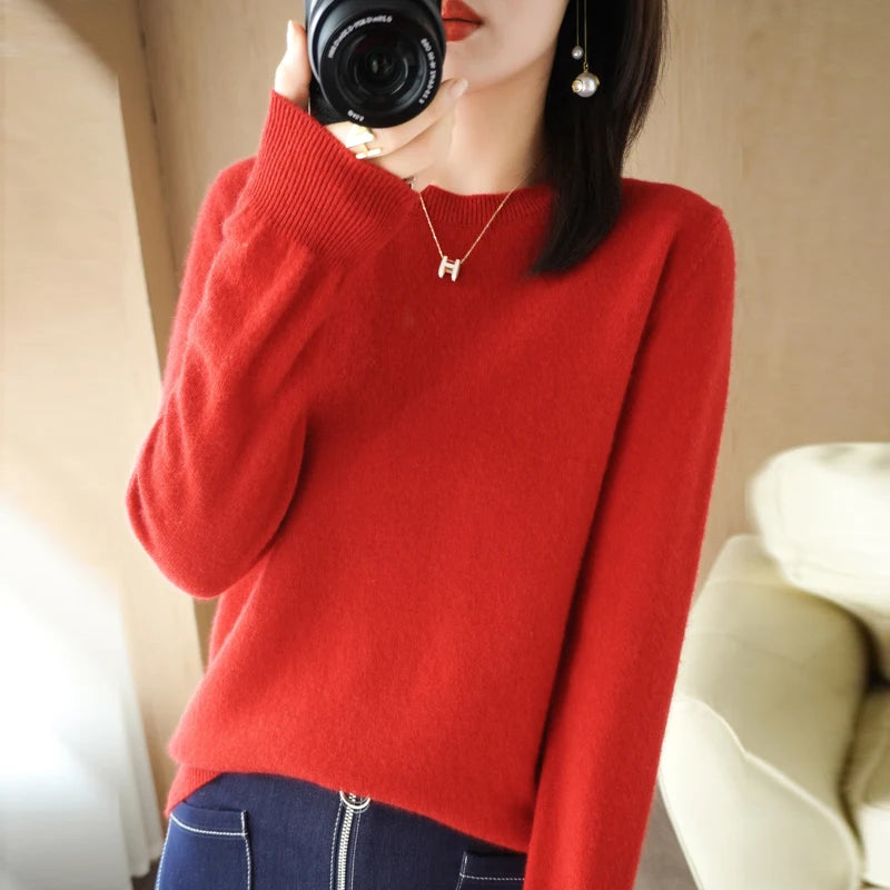 Autumn Winter Women's Sweater O-neck Cashmere Solid Pullovers Slim Bottoming Shirt Long Sleeve Casual Basic Pull Femme Sweater