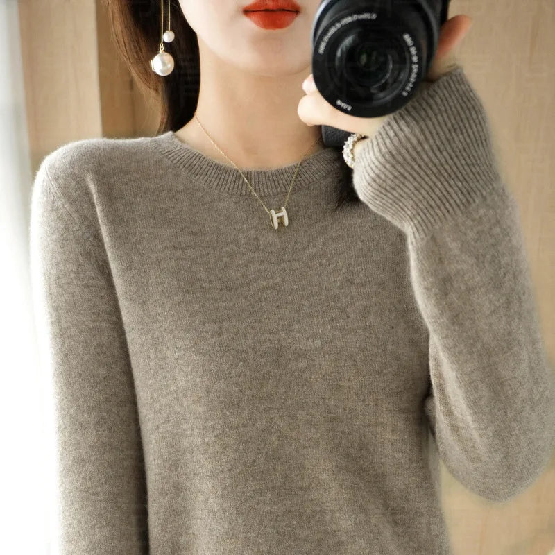 Autumn And Winter New Women's Solid Color Round Neck Sweater Pullover Fashion Long-sleeved Knitted Bottoming Shirt Women's Top