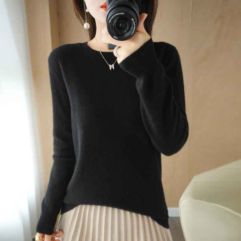Autumn Winter Women's Sweater O-neck Cashmere Solid Pullovers Slim Bottoming Shirt Long Sleeve Casual Basic Pull Femme Sweater