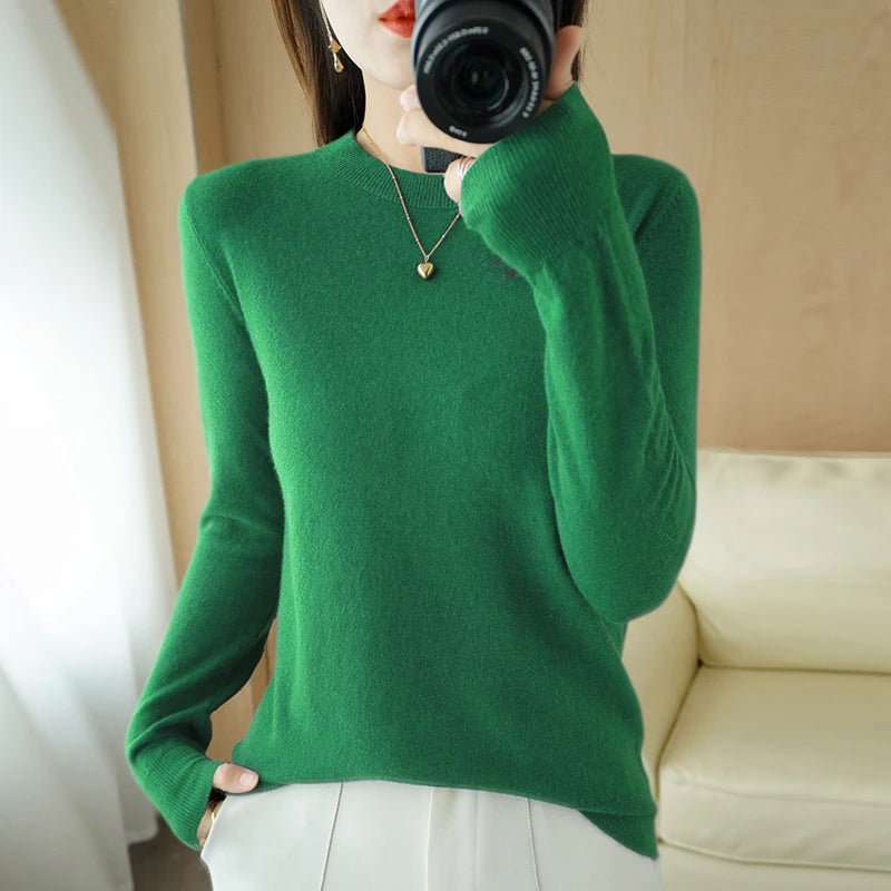Autumn Winter Women's Sweater O-neck Cashmere Solid Pullovers Slim Bottoming Shirt Long Sleeve Casual Basic Pull Femme Sweater