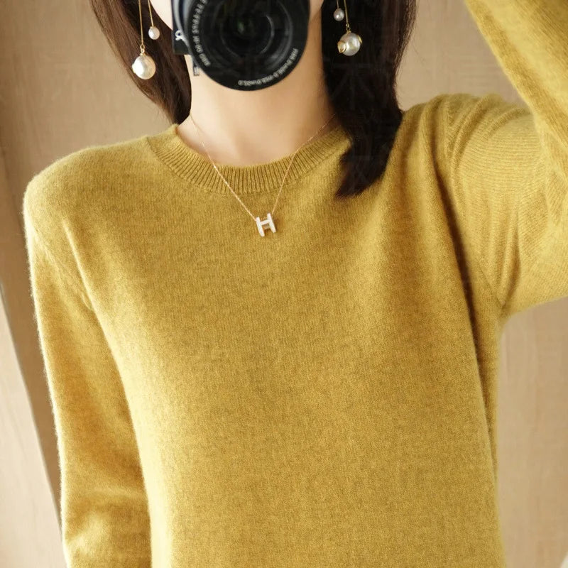 Autumn And Winter New Women's Solid Color Round Neck Sweater Pullover Fashion Long-sleeved Knitted Bottoming Shirt Women's Top