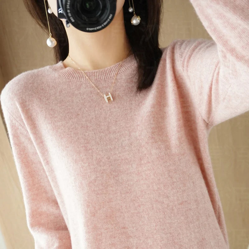 Autumn And Winter New Women's Solid Color Round Neck Sweater Pullover Fashion Long-sleeved Knitted Bottoming Shirt Women's Top
