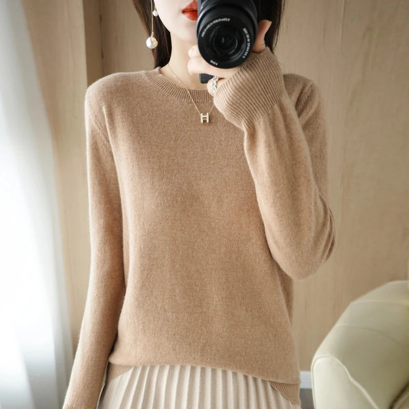 Autumn Winter Women's Sweater O-neck Cashmere Solid Pullovers Slim Bottoming Shirt Long Sleeve Casual Basic Pull Femme Sweater