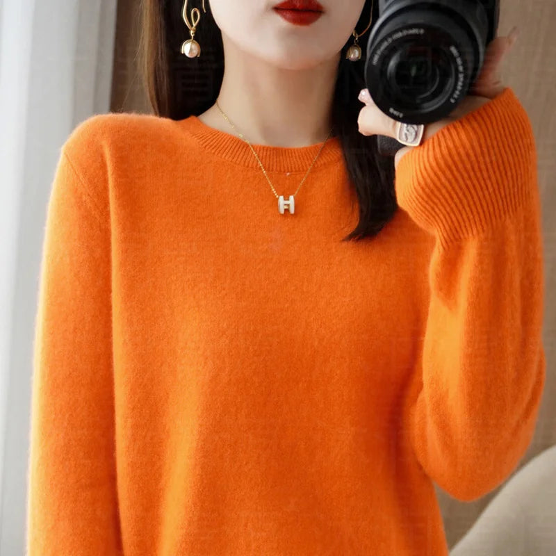 Autumn And Winter New Women's Solid Color Round Neck Sweater Pullover Fashion Long-sleeved Knitted Bottoming Shirt Women's Top