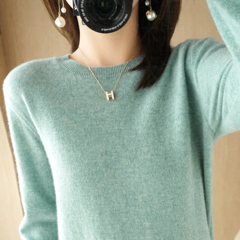 Autumn And Winter New Women's Solid Color Round Neck Sweater Pullover Fashion Long-sleeved Knitted Bottoming Shirt Women's Top