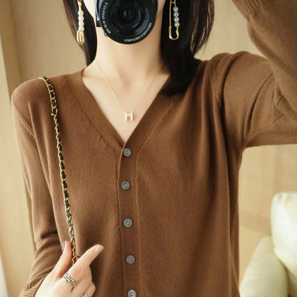 Early Autumn New Andy Cashmere Knit Cardigan V-Neck Solid Color Fashion High-Grade Comfortable Loose Casual Knitwear -GH021