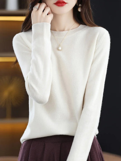 Women Cashmere Sweater 100% Merino Wool Pullover Autumn Winter O-Neck Jumper Basic Casual Knitwear Tops Solid Color Clothing