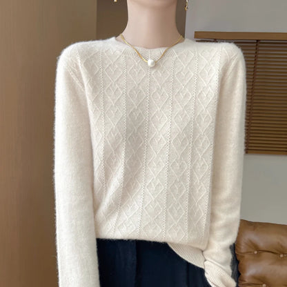 First-line ready-to-wear 100% Merino wool autumn and winter new women's sweater crewneck pullover sweater knitted bottom cashmer