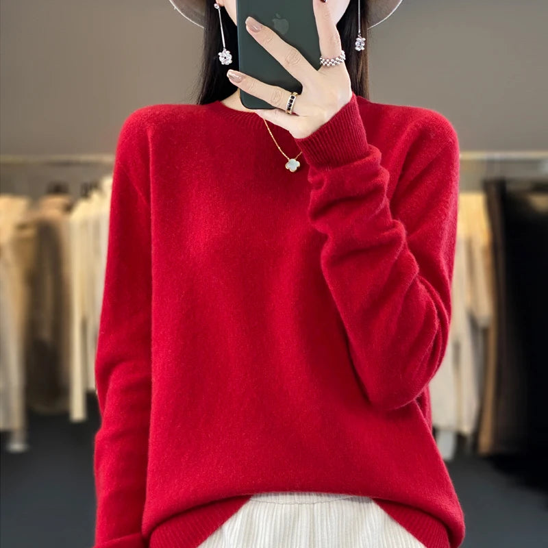 Autumn Winter 100% Merino Wool Sweater Women First Line Seamless Half-high Collar Pullover Basis Casual Cashmere Knit Solid Tops