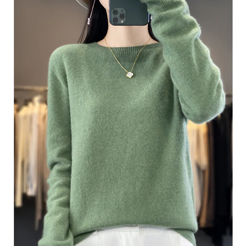 Autumn Winter 100% Merino Wool Sweater Women First Line Seamless Half-high Collar Pullover Basis Casual Cashmere Knit Solid Tops