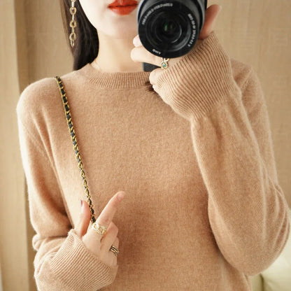 Autumn And Winter New Women's Solid Color Round Neck Sweater Pullover Fashion Long-sleeved Knitted Bottoming Shirt Women's Top