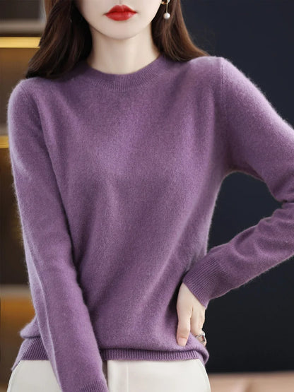 Women Cashmere Sweater 100% Merino Wool Pullover Autumn Winter O-Neck Jumper Basic Casual Knitwear Tops Solid Color Clothing
