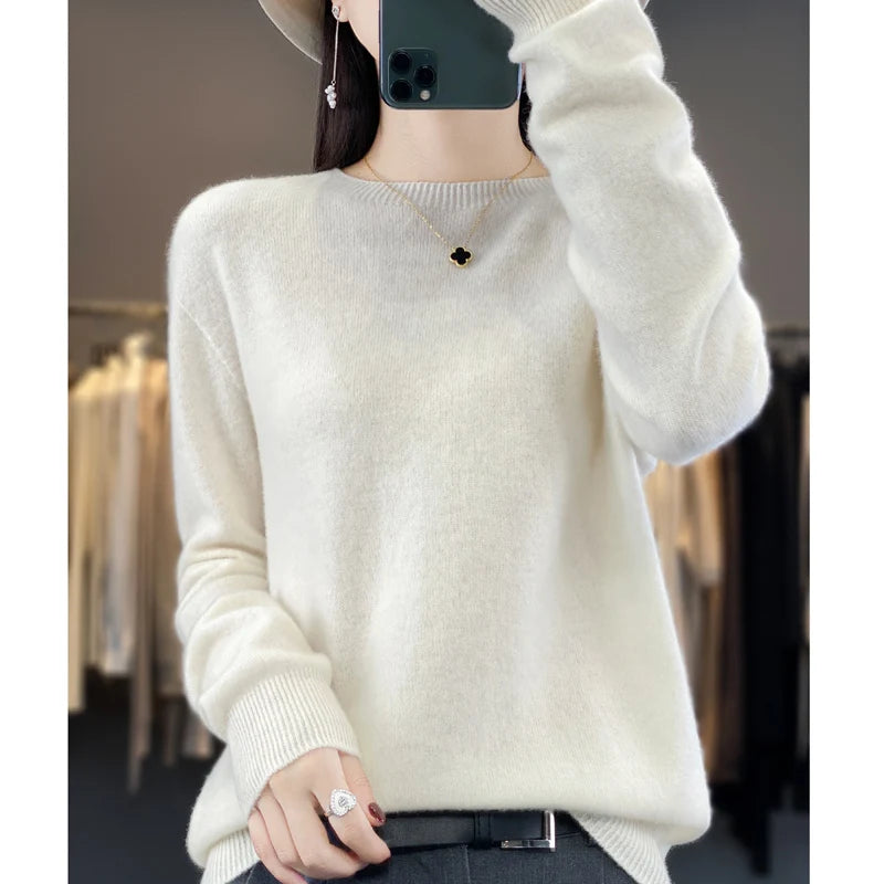 Autumn Winter 100% Merino Wool Sweater Women First Line Seamless Half-high Collar Pullover Basis Casual Cashmere Knit Solid Tops