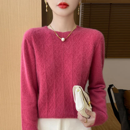 First-line ready-to-wear 100% Merino wool autumn and winter new women's sweater crewneck pullover sweater knitted bottom cashmer