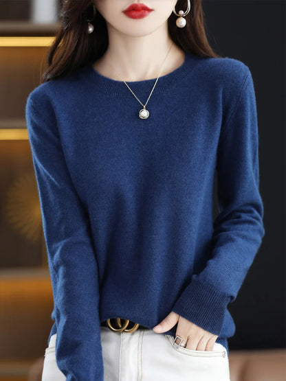 Women Cashmere Sweater 100% Merino Wool Pullover Autumn Winter O-Neck Jumper Basic Casual Knitwear Tops Solid Color Clothing