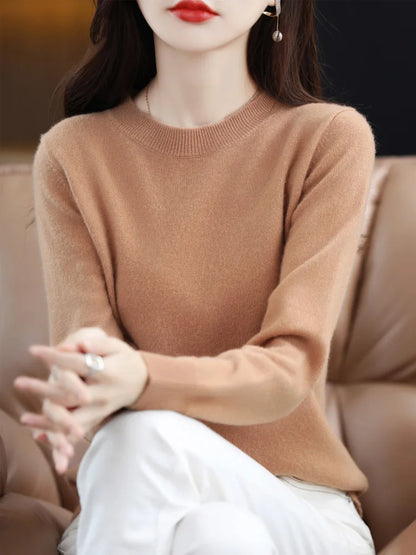 Women Cashmere Sweater 100% Merino Wool Pullover Autumn Winter O-Neck Jumper Basic Casual Knitwear Tops Solid Color Clothing