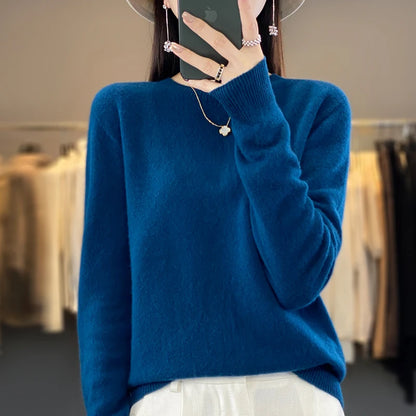 Autumn Winter 100% Merino Wool Sweater Women First Line Seamless Half-high Collar Pullover Basis Casual Cashmere Knit Solid Tops