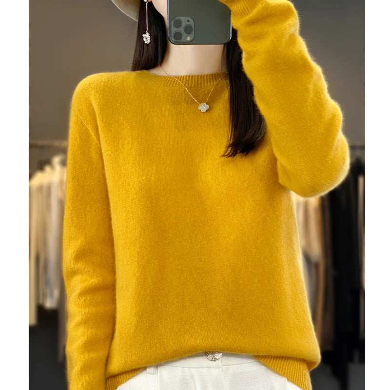 Autumn Winter 100% Merino Wool Sweater Women First Line Seamless Half-high Collar Pullover Basis Casual Cashmere Knit Solid Tops