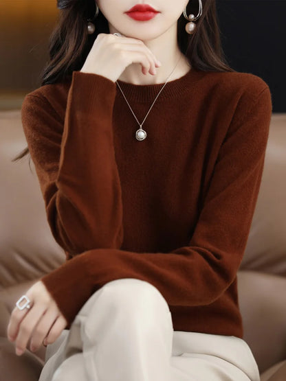 Women Cashmere Sweater 100% Merino Wool Pullover Autumn Winter O-Neck Jumper Basic Casual Knitwear Tops Solid Color Clothing