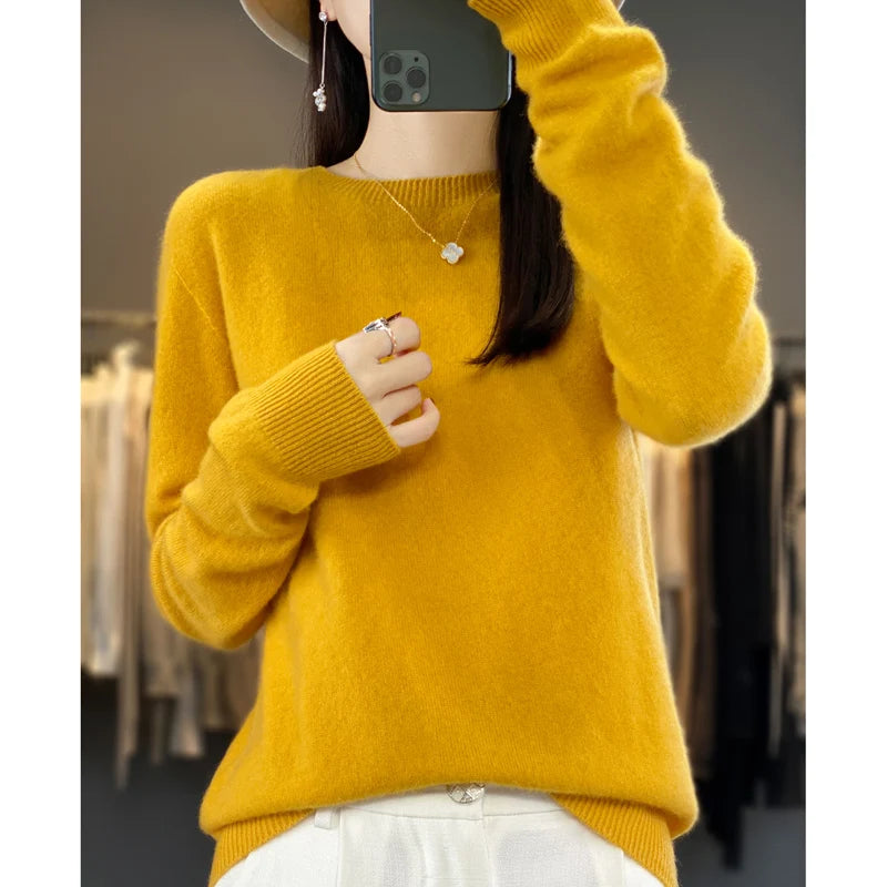 Autumn Winter 100% Merino Wool Sweater Women First Line Seamless Half-high Collar Pullover Basis Casual Cashmere Knit Solid Tops