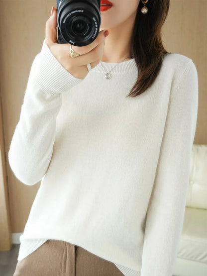 Women Sweater Pullovers Casual Solid O-neck Long Sleeve Pullovers Basics Female Loose Soft Knitted T shirt Autumn Women Sweaters