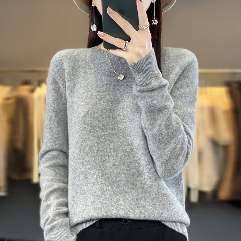 Autumn Winter 100% Merino Wool Sweater Women First Line Seamless Half-high Collar Pullover Basis Casual Cashmere Knit Solid Tops