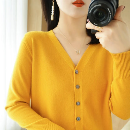 Early Autumn New Andy Cashmere Knit Cardigan V-Neck Solid Color Fashion High-Grade Comfortable Loose Casual Knitwear -GH021