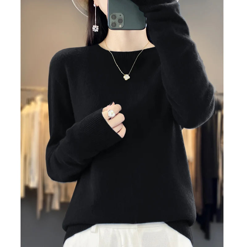 Autumn Winter 100% Merino Wool Sweater Women First Line Seamless Half-high Collar Pullover Basis Casual Cashmere Knit Solid Tops