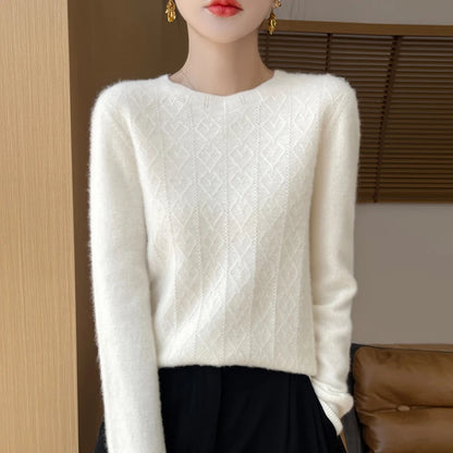First-line ready-to-wear 100% Merino wool autumn and winter new women's sweater crewneck pullover sweater knitted bottom cashmer