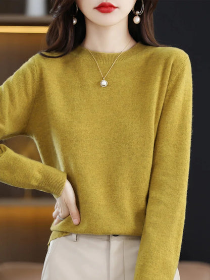 Women Cashmere Sweater 100% Merino Wool Pullover Autumn Winter O-Neck Jumper Basic Casual Knitwear Tops Solid Color Clothing