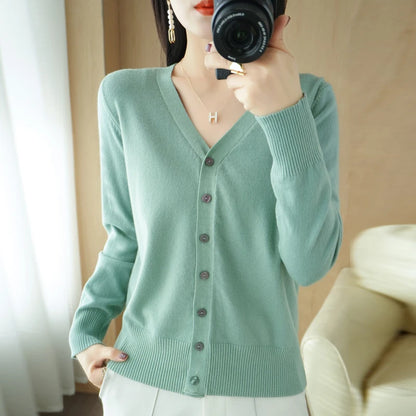 Early Autumn New Andy Cashmere Knit Cardigan V-Neck Solid Color Fashion High-Grade Comfortable Loose Casual Knitwear -GH021