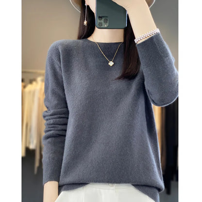 Autumn Winter 100% Merino Wool Sweater Women First Line Seamless Half-high Collar Pullover Basis Casual Cashmere Knit Solid Tops