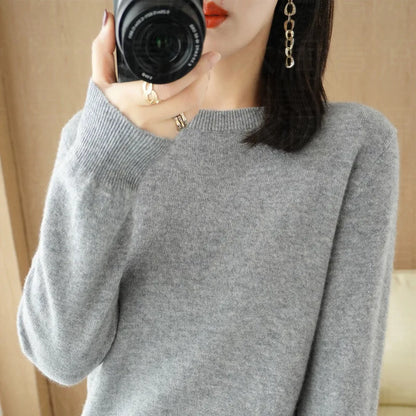 Autumn And Winter New Women's Solid Color Round Neck Sweater Pullover Fashion Long-sleeved Knitted Bottoming Shirt Women's Top