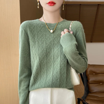 First-line ready-to-wear 100% Merino wool autumn and winter new women's sweater crewneck pullover sweater knitted bottom cashmer