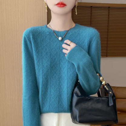 First-line ready-to-wear 100% Merino wool autumn and winter new women's sweater crewneck pullover sweater knitted bottom cashmer