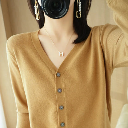 Early Autumn New Andy Cashmere Knit Cardigan V-Neck Solid Color Fashion High-Grade Comfortable Loose Casual Knitwear -GH021