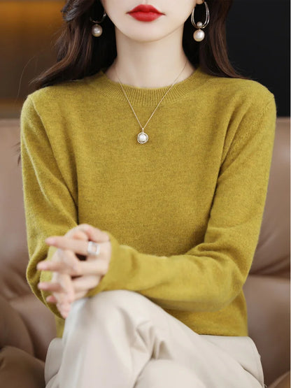 Women Cashmere Sweater 100% Merino Wool Pullover Autumn Winter O-Neck Jumper Basic Casual Knitwear Tops Solid Color Clothing