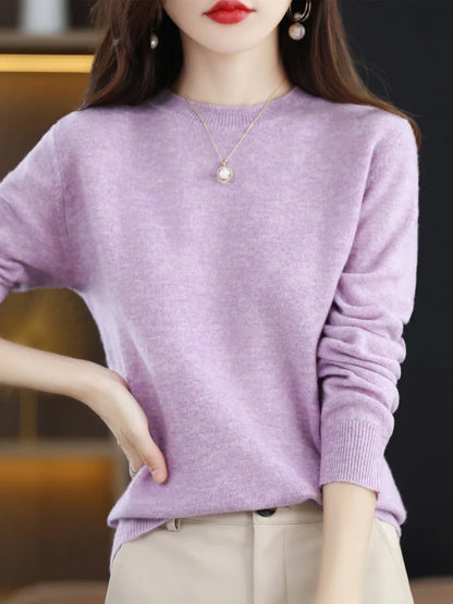 Women Cashmere Sweater 100% Merino Wool Pullover Autumn Winter O-Neck Jumper Basic Casual Knitwear Tops Solid Color Clothing