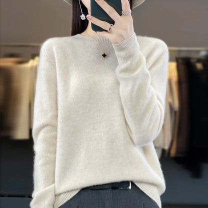 Autumn Winter 100% Merino Wool Sweater Women First Line Seamless Half-high Collar Pullover Basis Casual Cashmere Knit Solid Tops