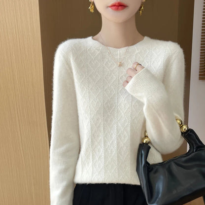 First-line ready-to-wear 100% Merino wool autumn and winter new women's sweater crewneck pullover sweater knitted bottom cashmer