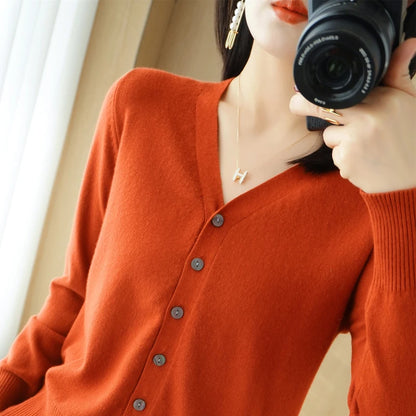 Early Autumn New Andy Cashmere Knit Cardigan V-Neck Solid Color Fashion High-Grade Comfortable Loose Casual Knitwear -GH021