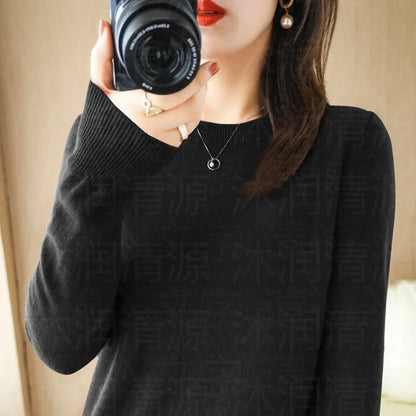 Autumn And Winter New Women's Solid Color Round Neck Sweater Pullover Fashion Long-sleeved Knitted Bottoming Shirt Women's Top