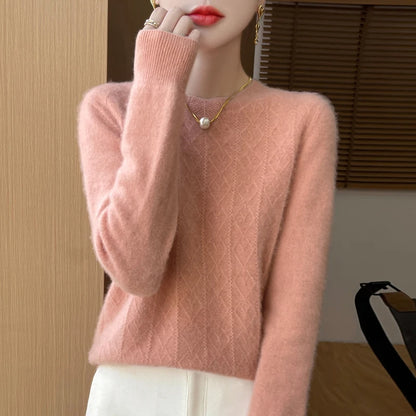 First-line ready-to-wear 100% Merino wool autumn and winter new women's sweater crewneck pullover sweater knitted bottom cashmer
