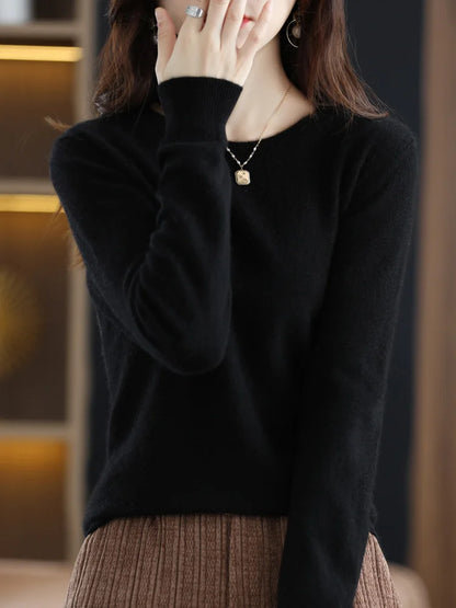 Women Cashmere Sweater 100% Merino Wool Pullover Autumn Winter O-Neck Jumper Basic Casual Knitwear Tops Solid Color Clothing